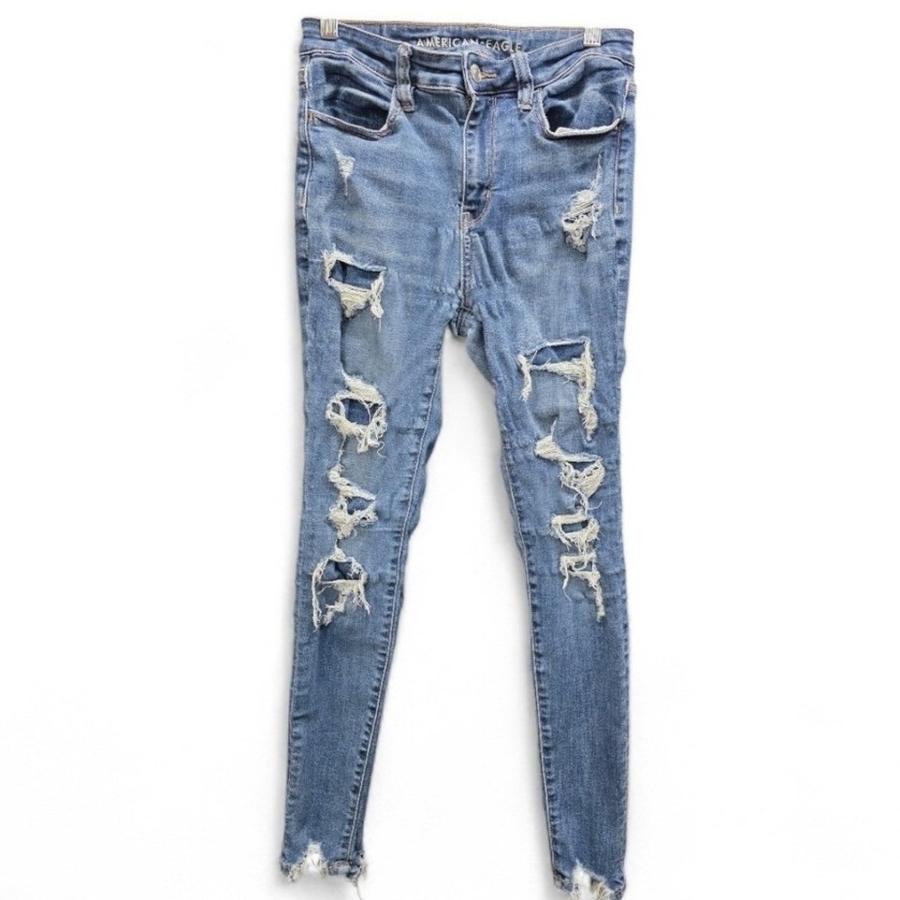 American Eagle High Rise Super Stretch Jeggings Distressed‎  Skinny Fit Ripped 2